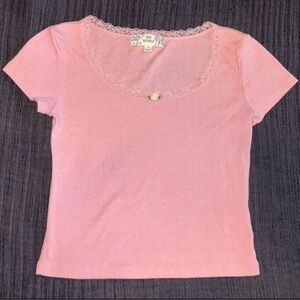 NWOT Pink Republic Pink Lace Trim Top Coquette